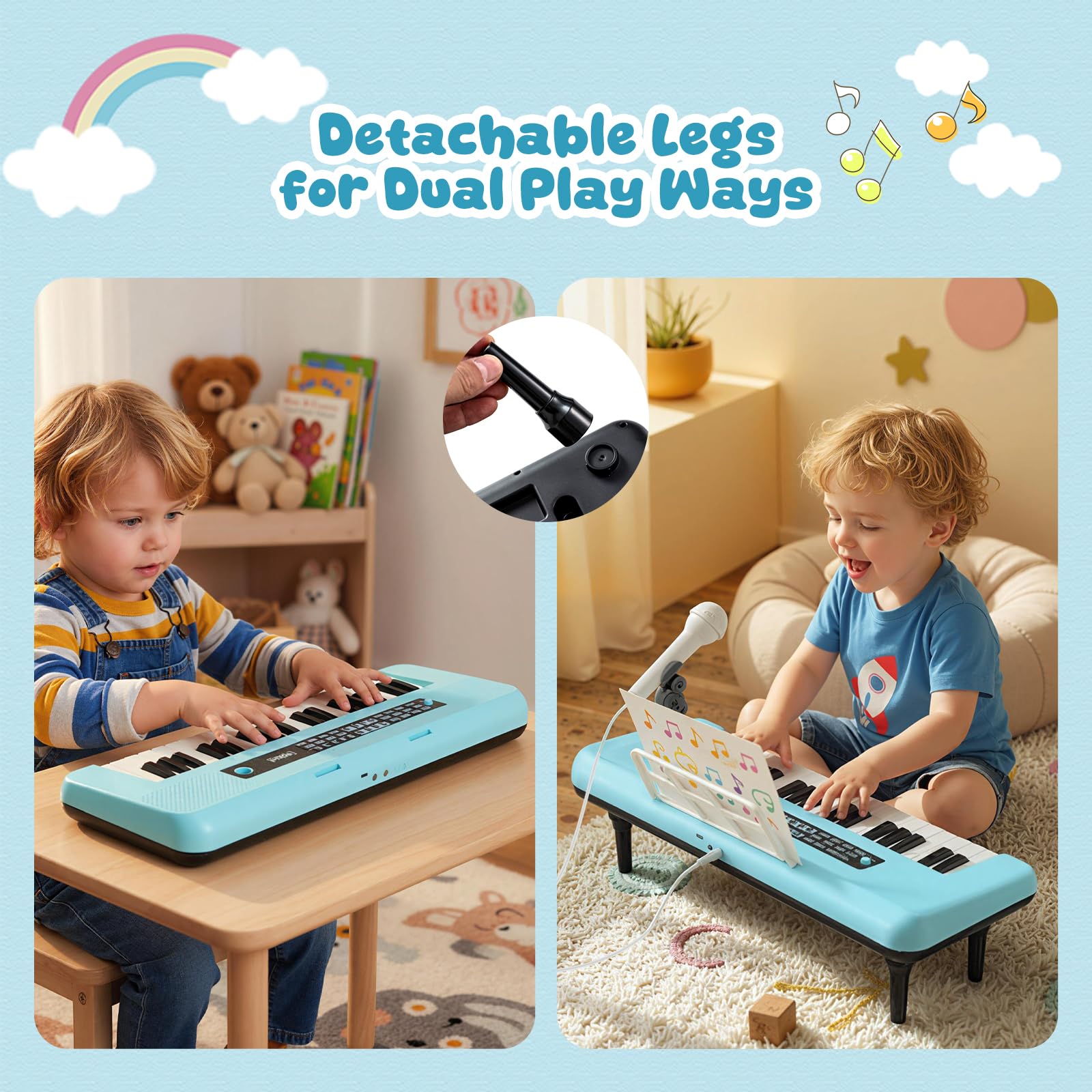 37 Keys Kids Piano Keyboard, Portable Musical Toy with Microphone & Music Stand