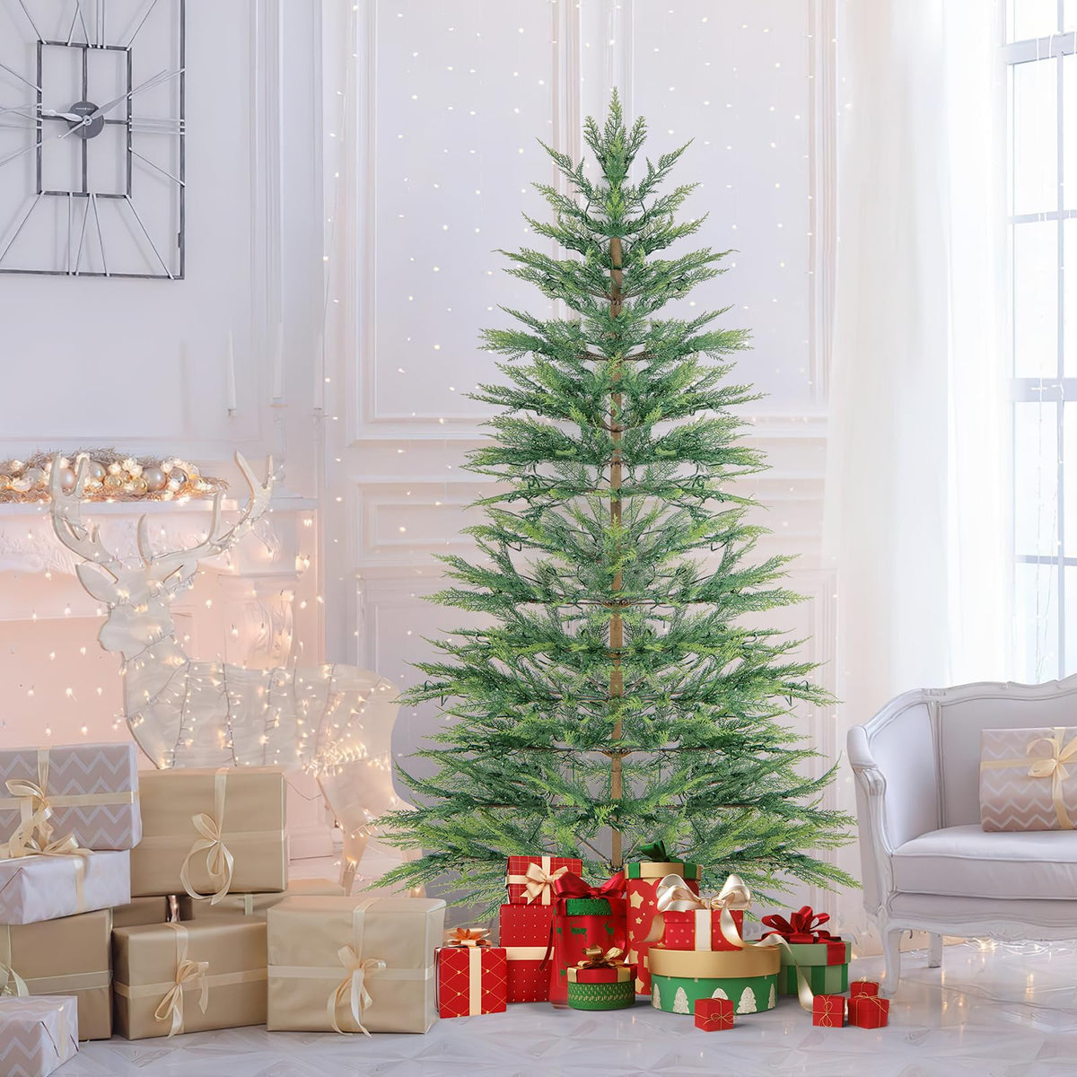 195CM Artificial Christmas Xmas Tree with Auto Timer & LED Lights