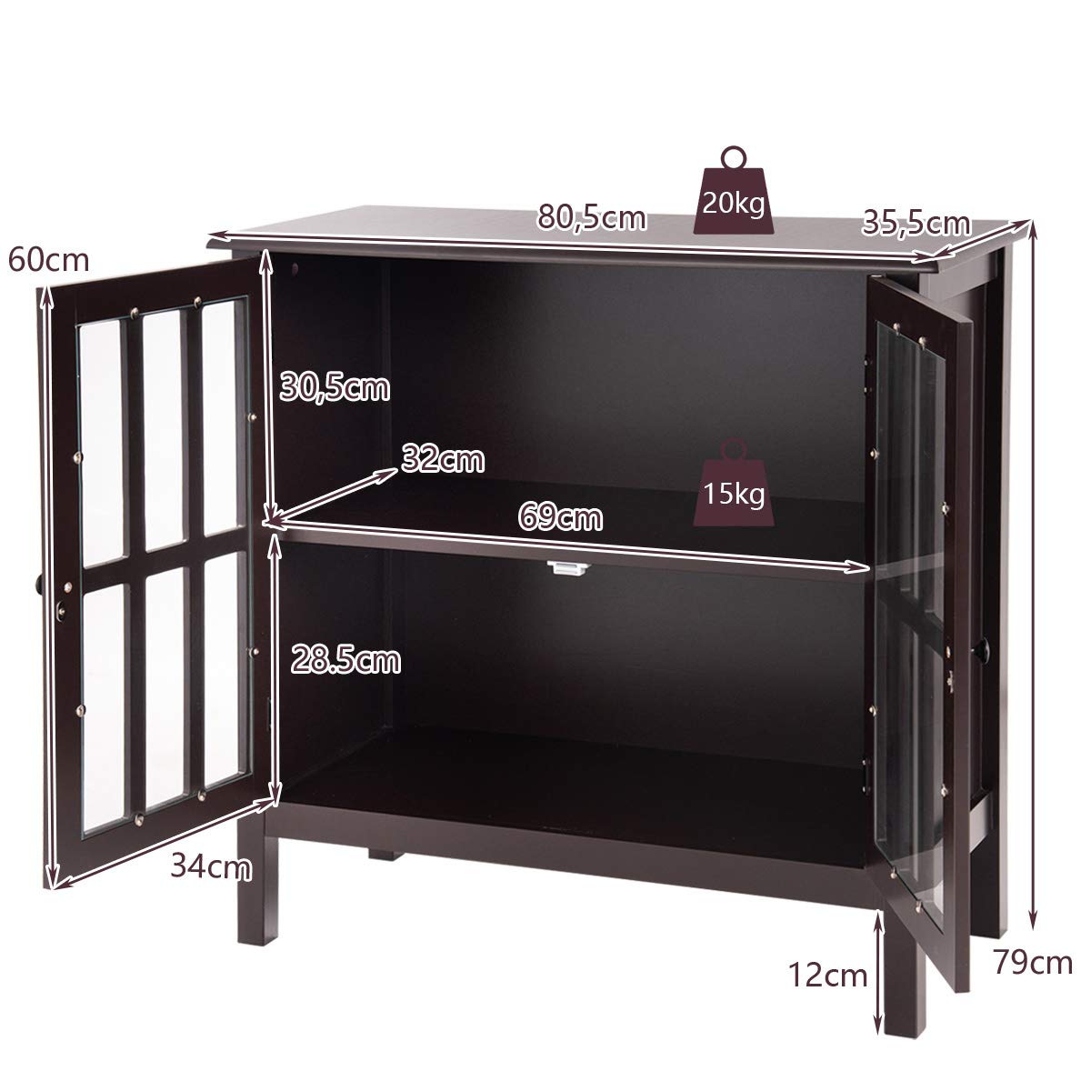Storage Sideboard Cabinet, Free Standing Console Table Organizer