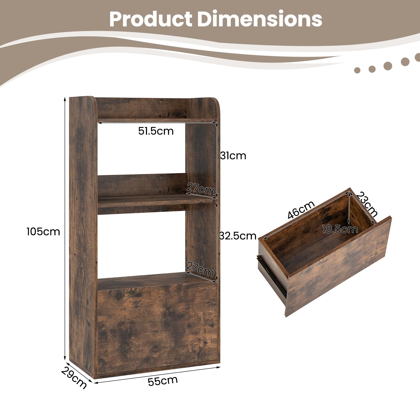 Bookcase with Drawer Freestanding Bookshelf Storage Rack for Living Room