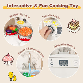 HONEY JOY Kids Play Kitchen, Wooden Pretend Kitchen Set w/Deluxe LED Lighting Effects