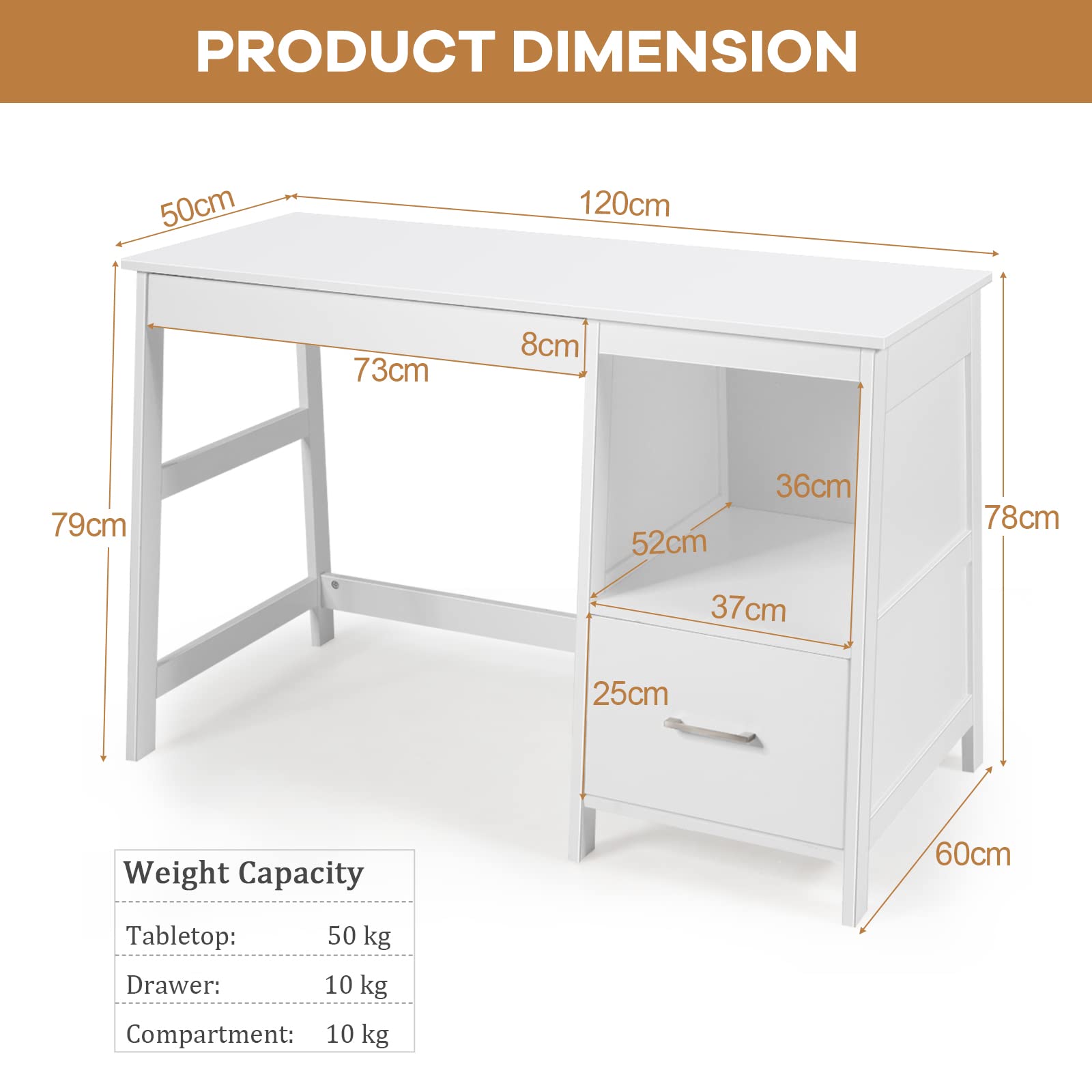 Computer Desk, Wooden Writing Table, Modern Home Office Desk with Footrest