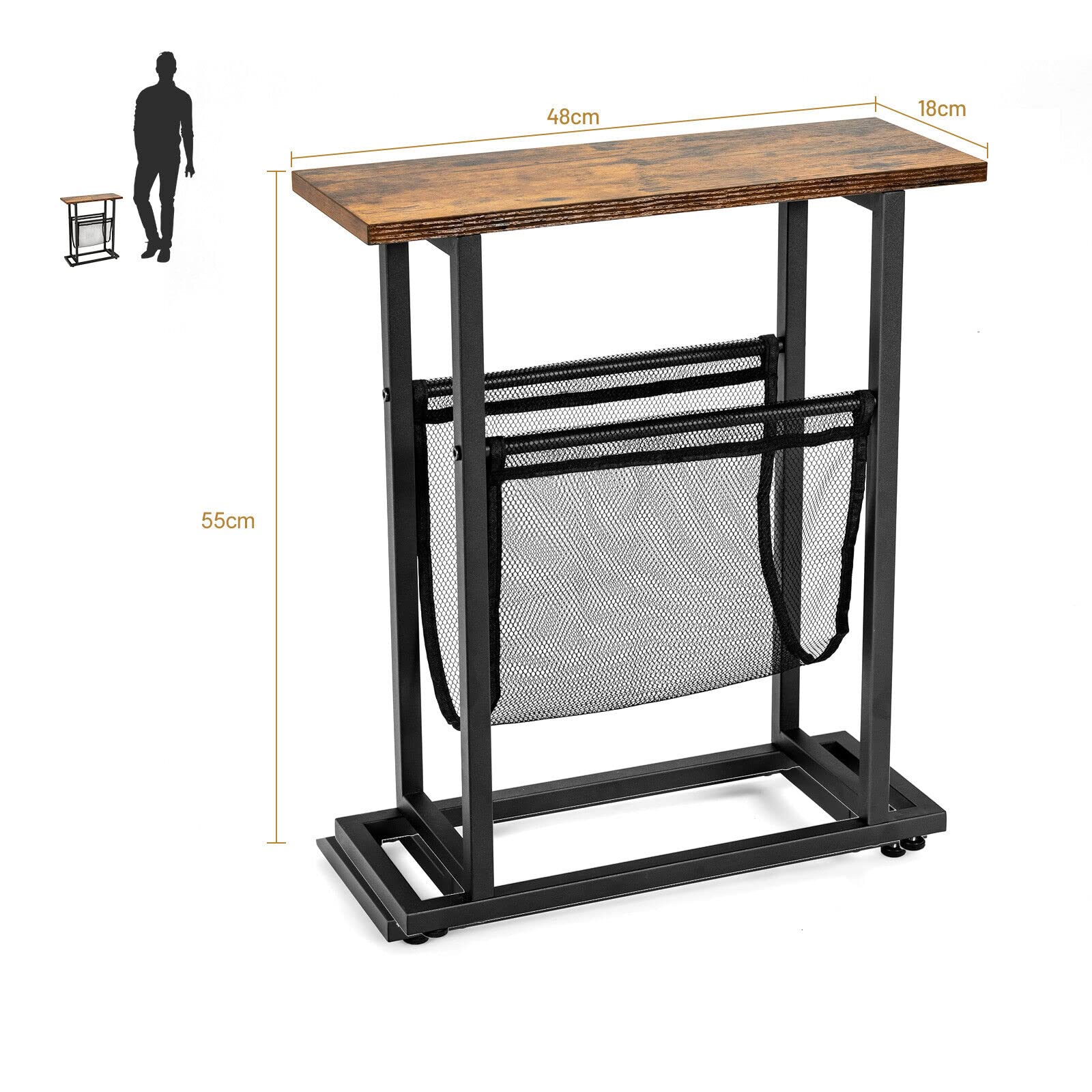 Giantex 2-Layer Rustic Side Table, Small Industrial End Table W/Magazine Holder, Wood Tabletop
