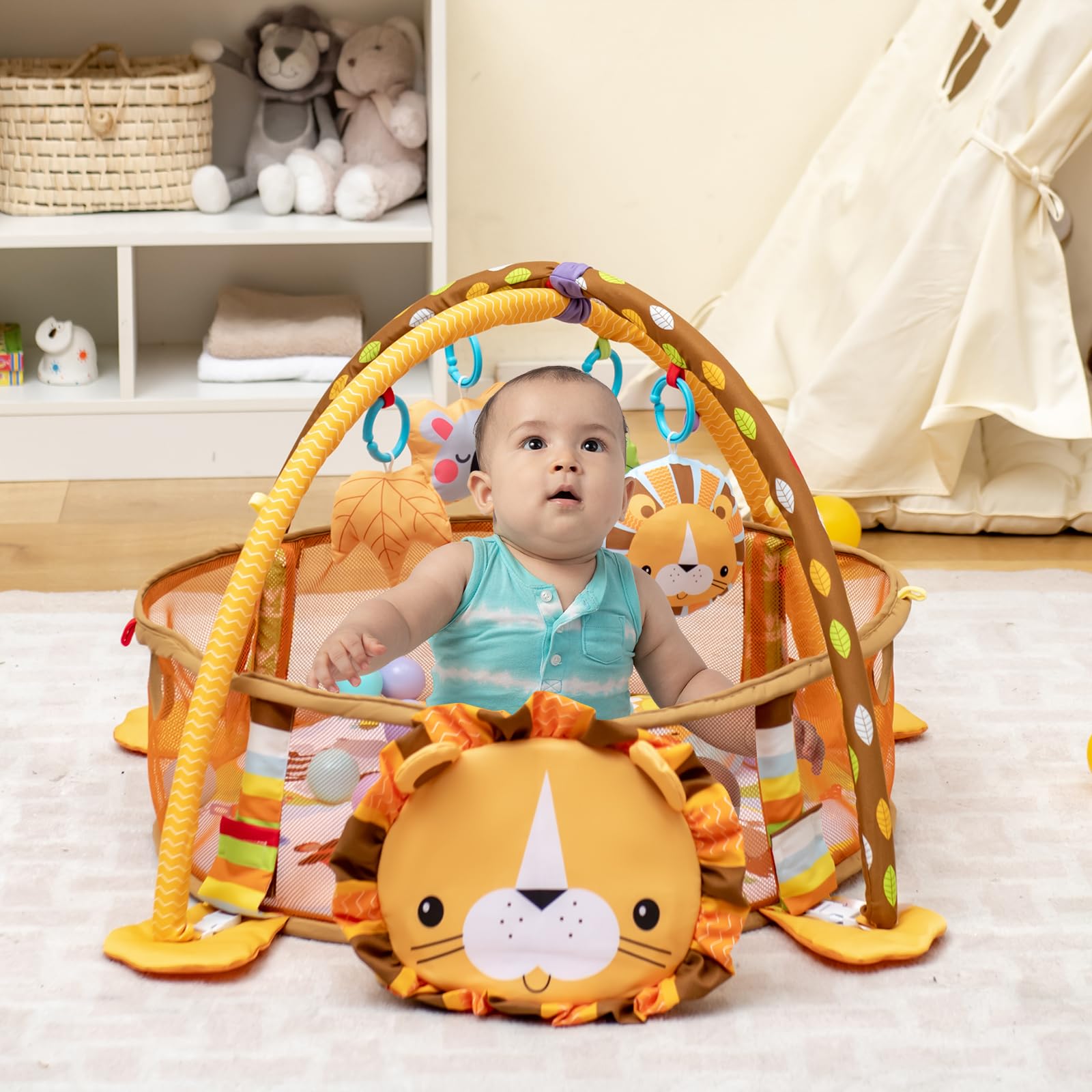 Baby Play Gym, 4-in-1 Baby Play Center for Newborn & Infants w/Soft Padding Mat & Arch Design