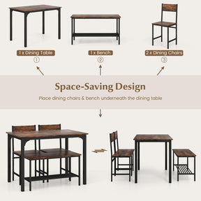 4-Piece Dining Table Set, Kitchen Table with 2 Chairs & a Bench