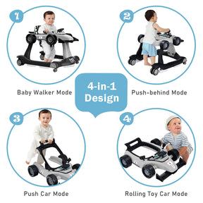 4-in-1 Baby Walker, Foldable Activity Car Baby Walker w/3 Adjustable Height
