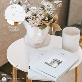 End Side Table, Round Coffee Table, Bedside Sofa End Table w/Bamboo Legs, Waterproof Surface, Wooden Nighstand