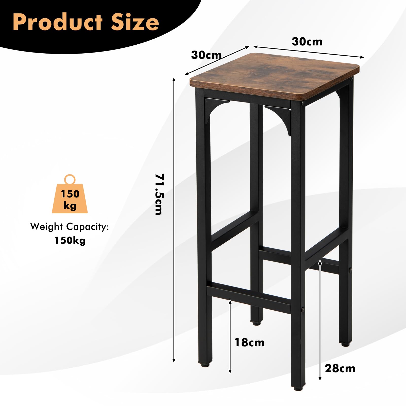 Giantex Bar Stools Set of 2, 30CM Counter Height Stools w/Black Metal Frame