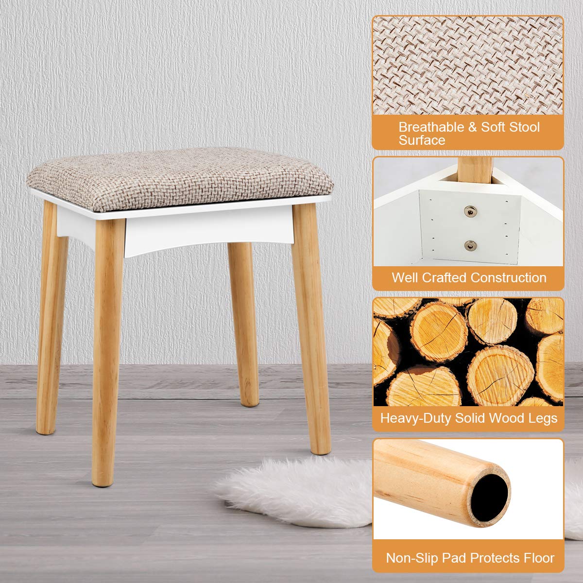 Giantex Vanity Table Set w/Mirror & Cushioned Stool Dressing Table