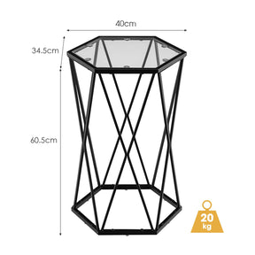 Giantex Compact Coffee Table, Hexagonal Side Table w/Tempered Glass Top & Metal Frame
