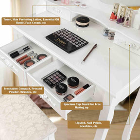 Makeup Vanity Set with Rotating Mirror and 10 LED Dimmable Bulbs