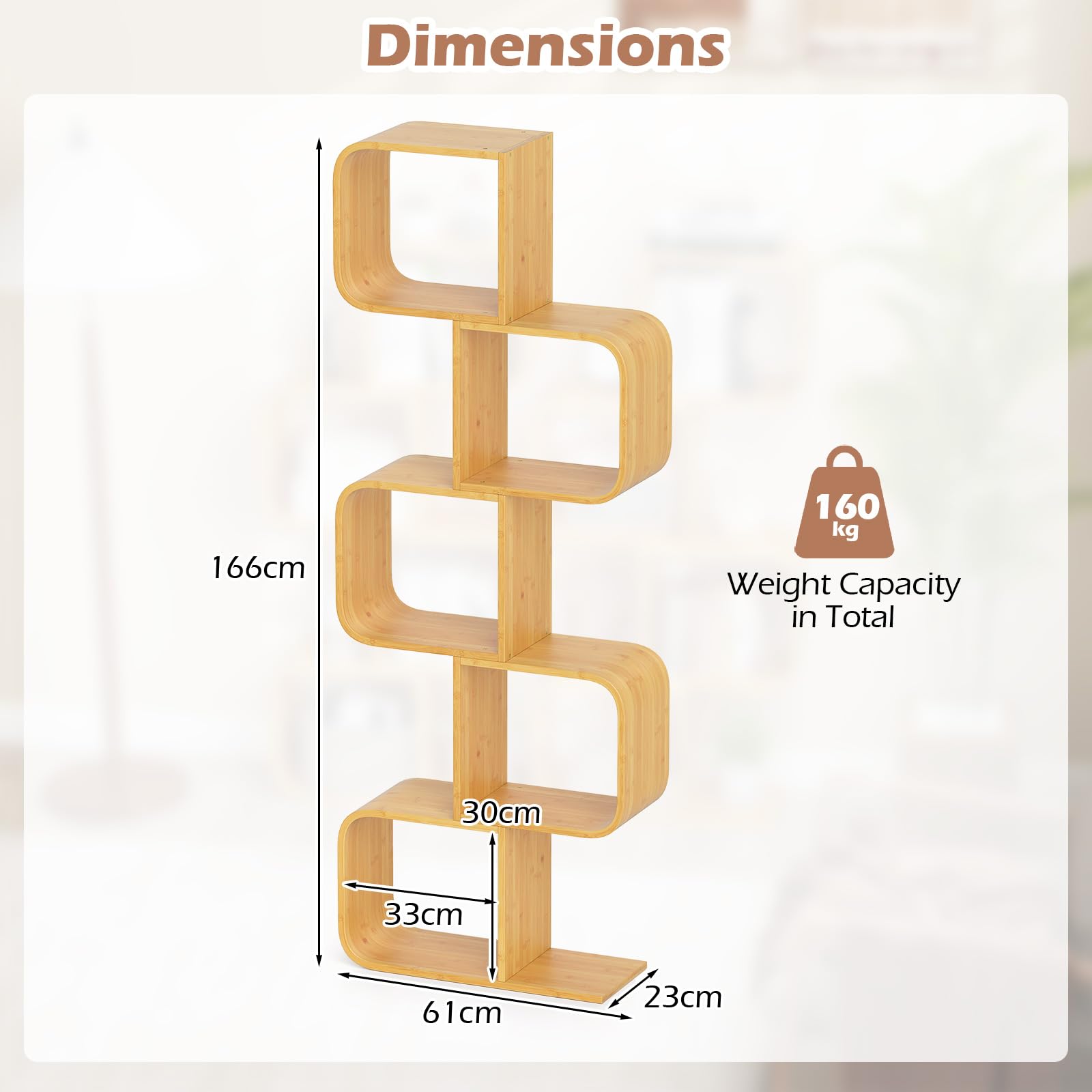 Bamboo Bookshelf with 5 Open Cubes