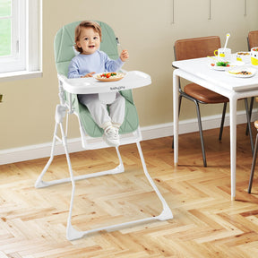 Foldable High Chair, Easy Clean Compact Highchair with Removable Adjustable Tray and PU Seat Cushion, 5-Point Safety Belt for Babies