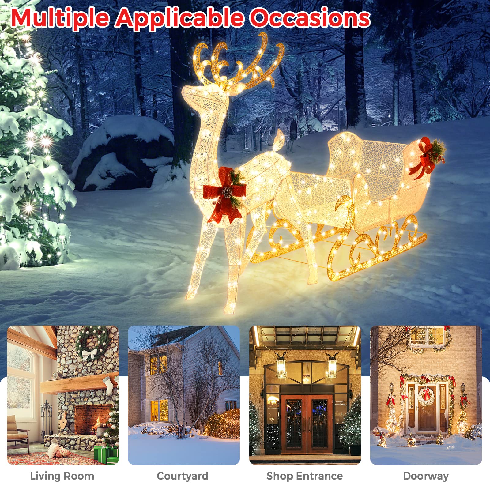LED Christmas Light, Lighted Reindeer & Santa's Sleigh