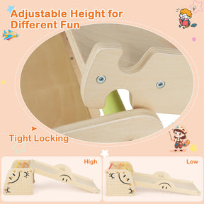 HONEY JOY Kids Wooden Climbing Toy, Triangle Climber Jungle Gym Set w/Seesaw, Dual-Sided Ramp