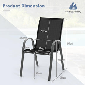 Set of 4 Outdoor Patio Chairs, Stackable Armchair with Weather-Resistant Fabric, Sturdy Steel Frame