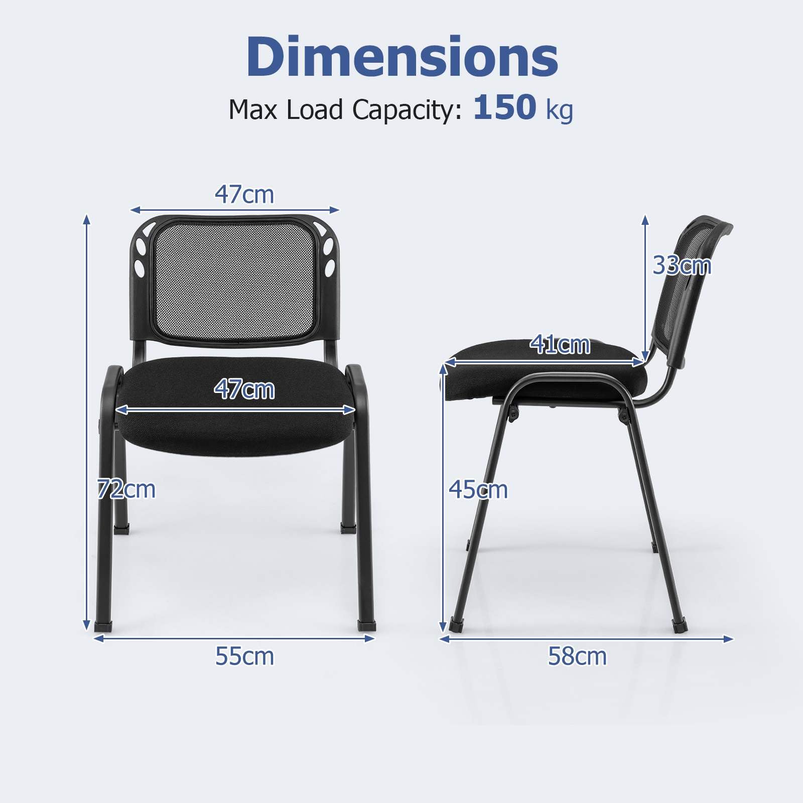 Set of 5 Office Desk Chairs Waiting Room Chair Stackable Reception Guest Chair