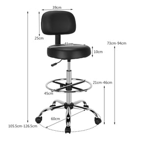 Ergonomic Drafting Chair 150 kg w/Backrest, Faux Leather Upholstered Rolling Stool w/Retractable Mid Back & Adjustable Foot Ring