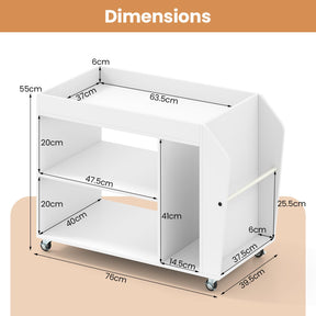 Side End Table, 3-Tier Bookshelf with Universal Wheels, Rolling Nightstand