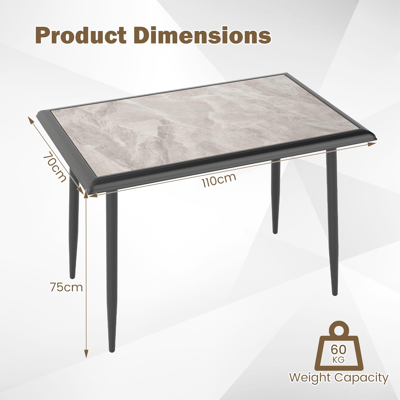 Sintered Stone Dining Table, Rectangular Kitchen Table w/Metal Frame