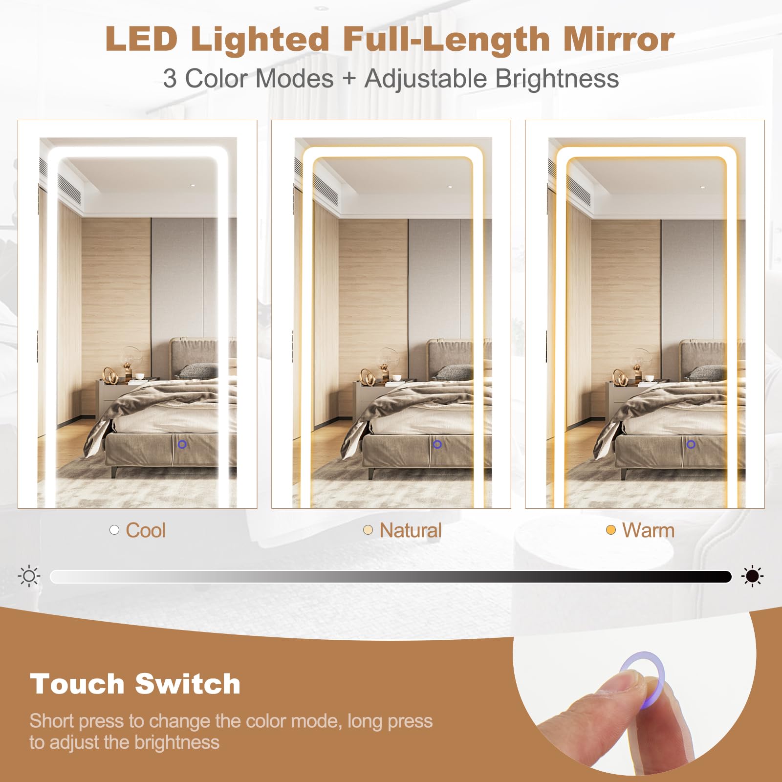 Giantex 160 cm Standing Jewelry Cabinet w/Adjustable LED Lights, 360° Swivel Lockable Jewelry Armoire Organizer w/Full-Length Mirror