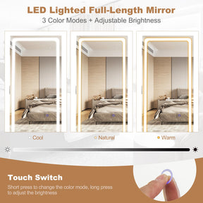 Giantex 160 cm Standing Jewelry Cabinet w/Adjustable LED Lights, 360° Swivel Lockable Jewelry Armoire Organizer w/Full-Length Mirror