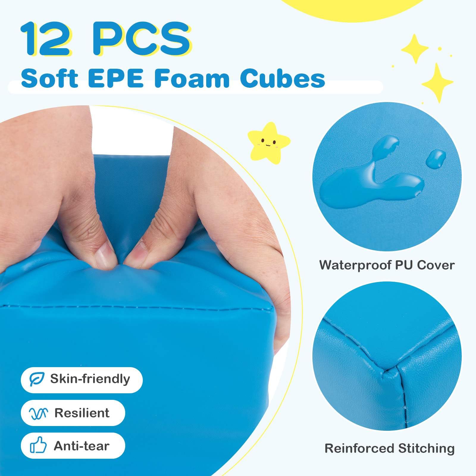 BABY JOY Foam Building Blocks, 12-Piece 14 CM Colorful Stacking Climbing Foam Cubes Play Set for Kids