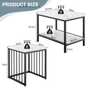 Giantex Nesting End Tables Set of 2, Multi-Function Coffee Tables w/Storage Shelf, White & Black