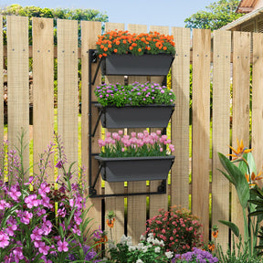 Hanging Vertical Planter, Self-Watering Wall-Mounted Adjustable Railing Planter with 3 Planter Boxes & Detachable Hooks for Flowers