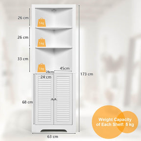 Bathroom Corner Tall Storage Cabinet w/ 3 Open Shelves Storage Organizer White