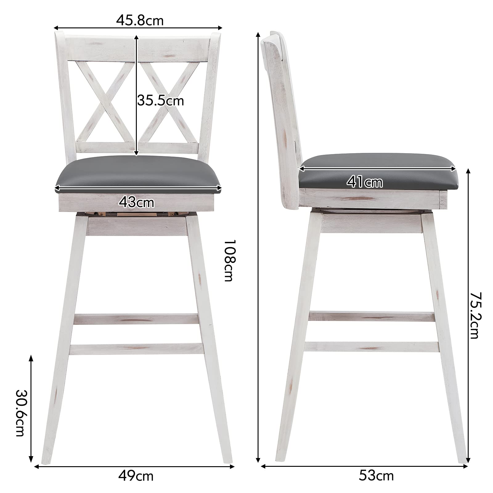 Giantex Set of 2 Bar Stool, Counter Height Barstool W/Foot Rest Upholstered Cushion