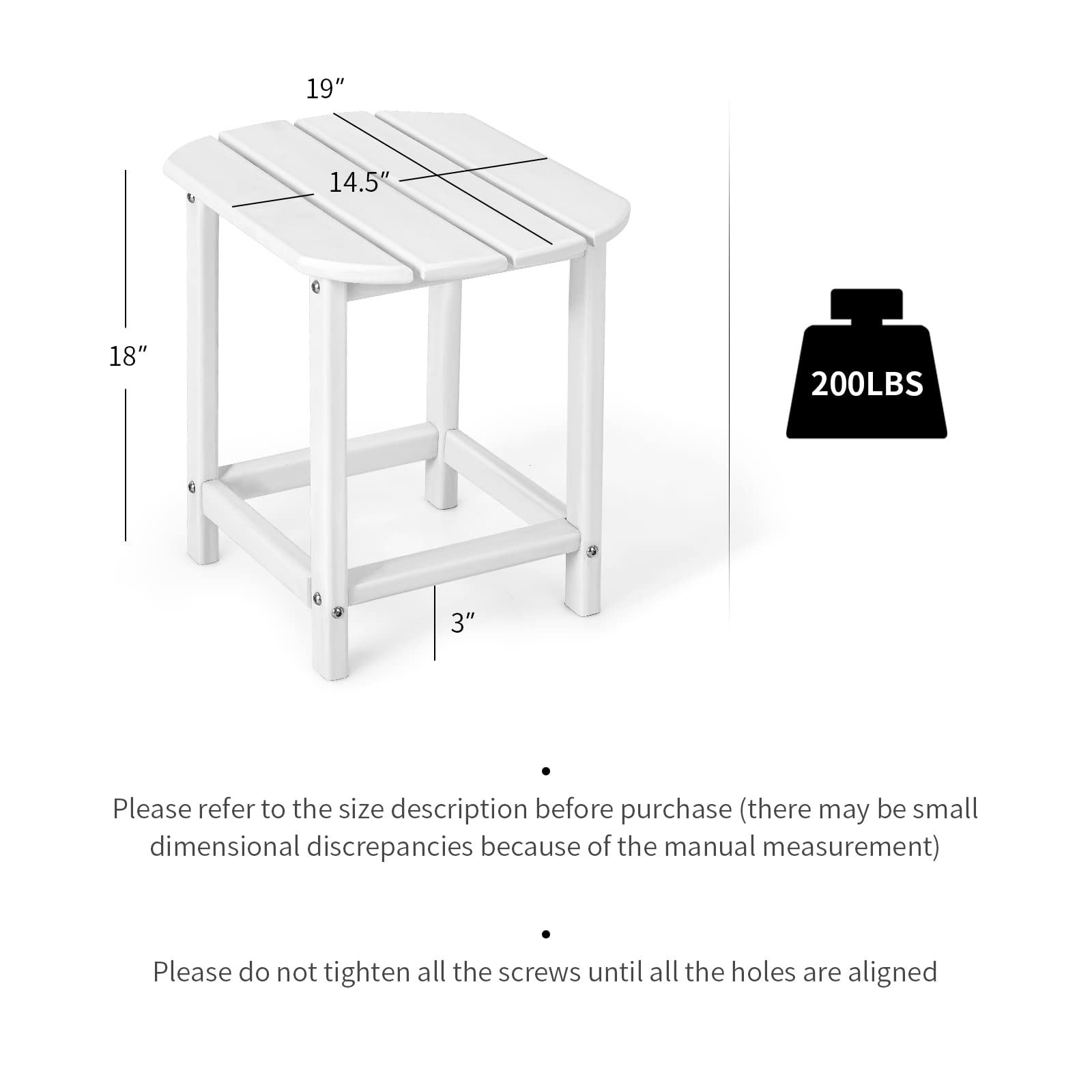2-Pieces 18 Inches Adirondack Outdoor Side Table for Patio and Garden-White