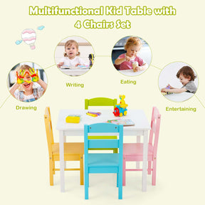 Kids Table and 4 Chairs Set, 5 Pieces Activity Table Set, Durable Wooden Desk Furniture for Toddlers