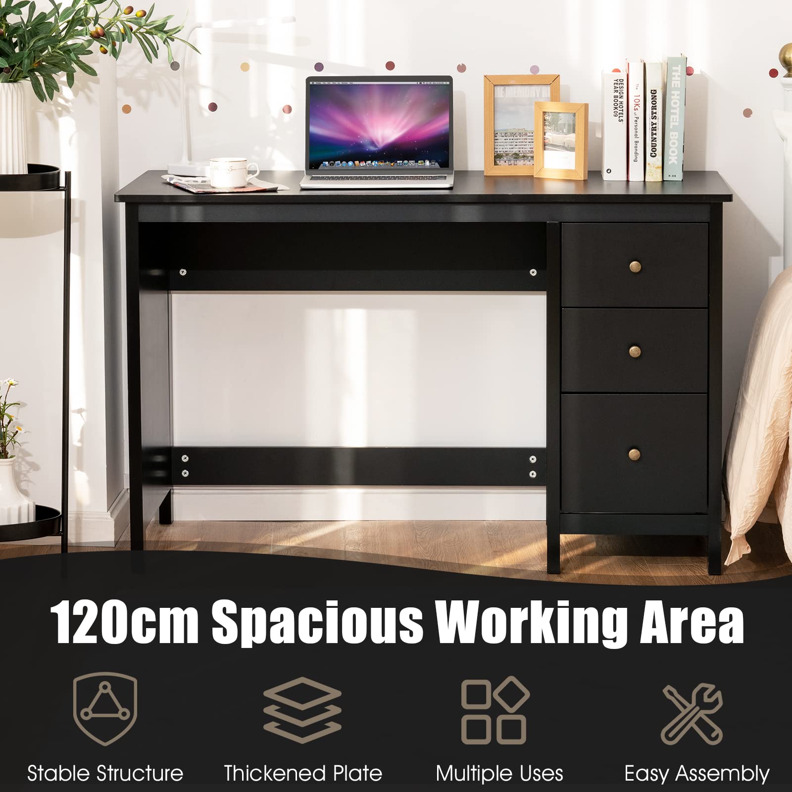 Giantex 3-Drawer Computer Desk, Multipurpose Study Desk w/Spacious Desktop