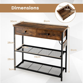 Giantex Entryway Table with Charging Station, Narrow Console Table with 2 Drawers & 2 Metal Mesh Shelves
