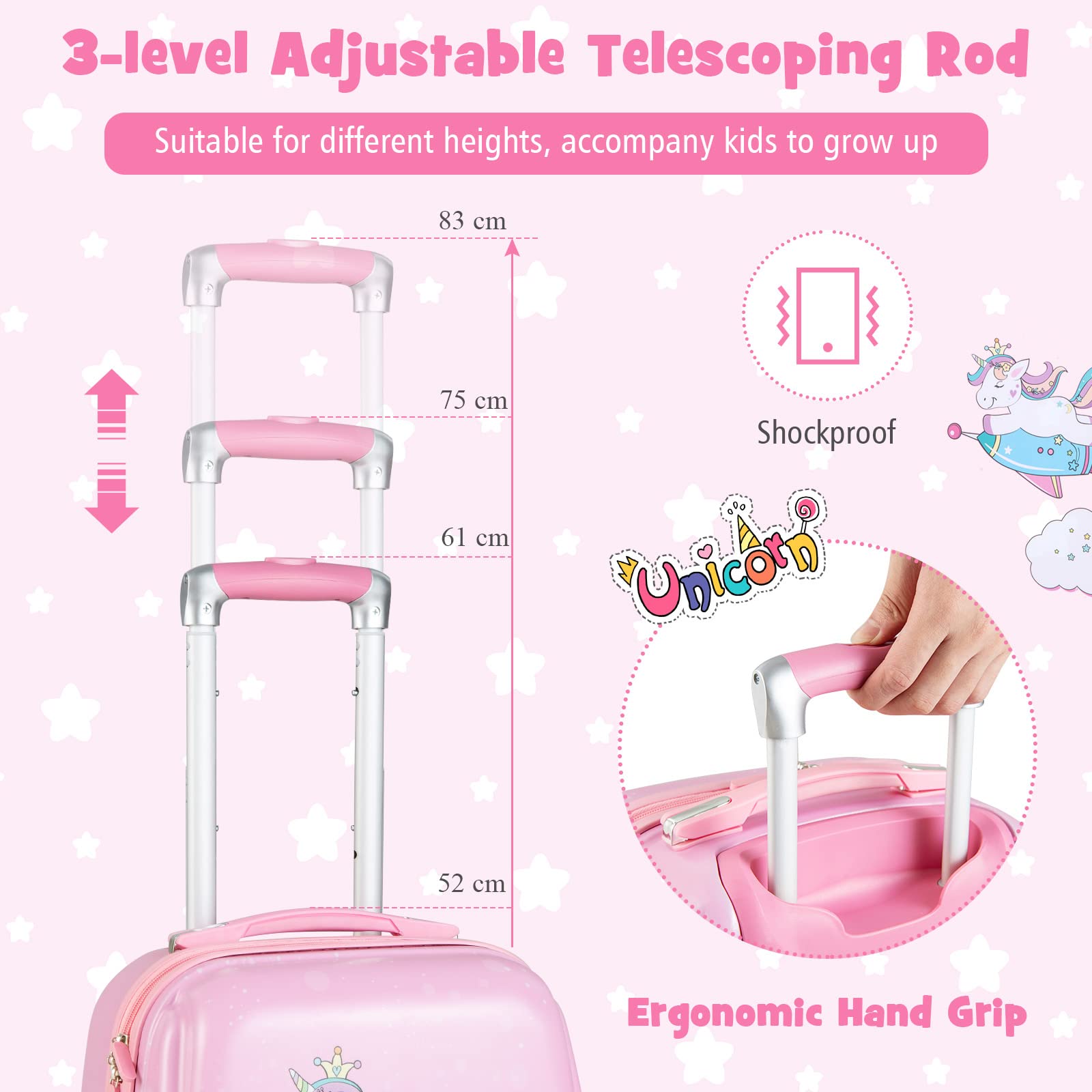 2 PCS Kids Luggage Set, 13” & 18” Toddlers Carry-on Suitcase Backpack Set w/Adjustable Height