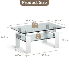 Giantex Rectangular Glass Coffee Table, Modern Coffee Table w/Lower Shelf, Lager Storage Space Tempered Glass Tabletop
