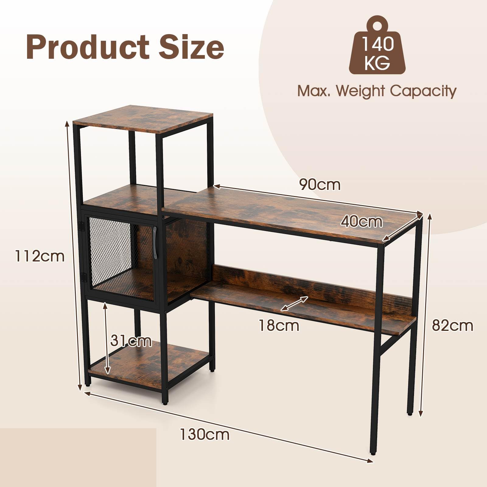 Home Office Desk with Storage Cabinet & Shelves