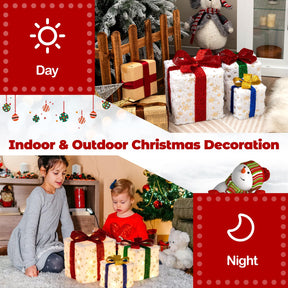 Set of 3 Christmas Lighted Gift Boxes, Pre-lit Christmas Decoration with 48 Bright Warm Lights