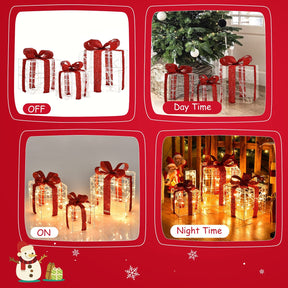 LED Christmas Lighted Boxes, 3 Set Pre-Lit Light up Xmas Gift Boxes