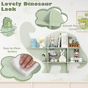 Floating Dinosaur Kids Bookshelf, 2-Tier Wooden Hanging Bookcase for Children