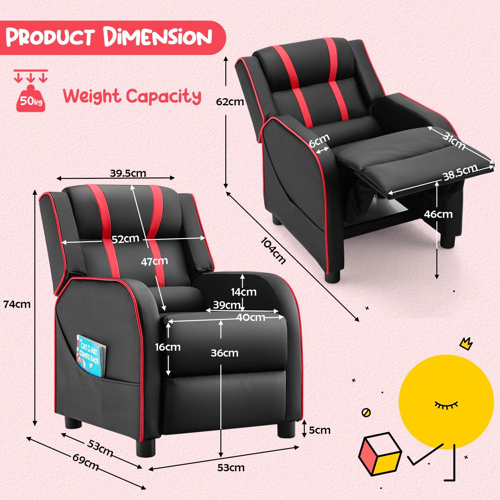 Kids Recliner Chair with Side Pockets
