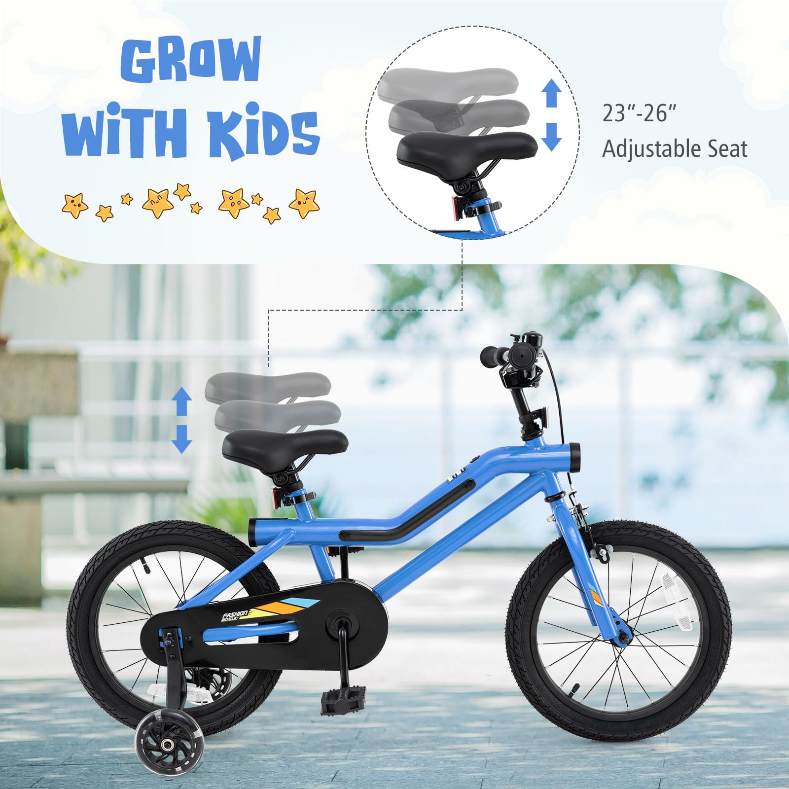 16” LED Lighted Kids Bike, Carbon Steel Children Bicycle, 95% Pre-Assembled