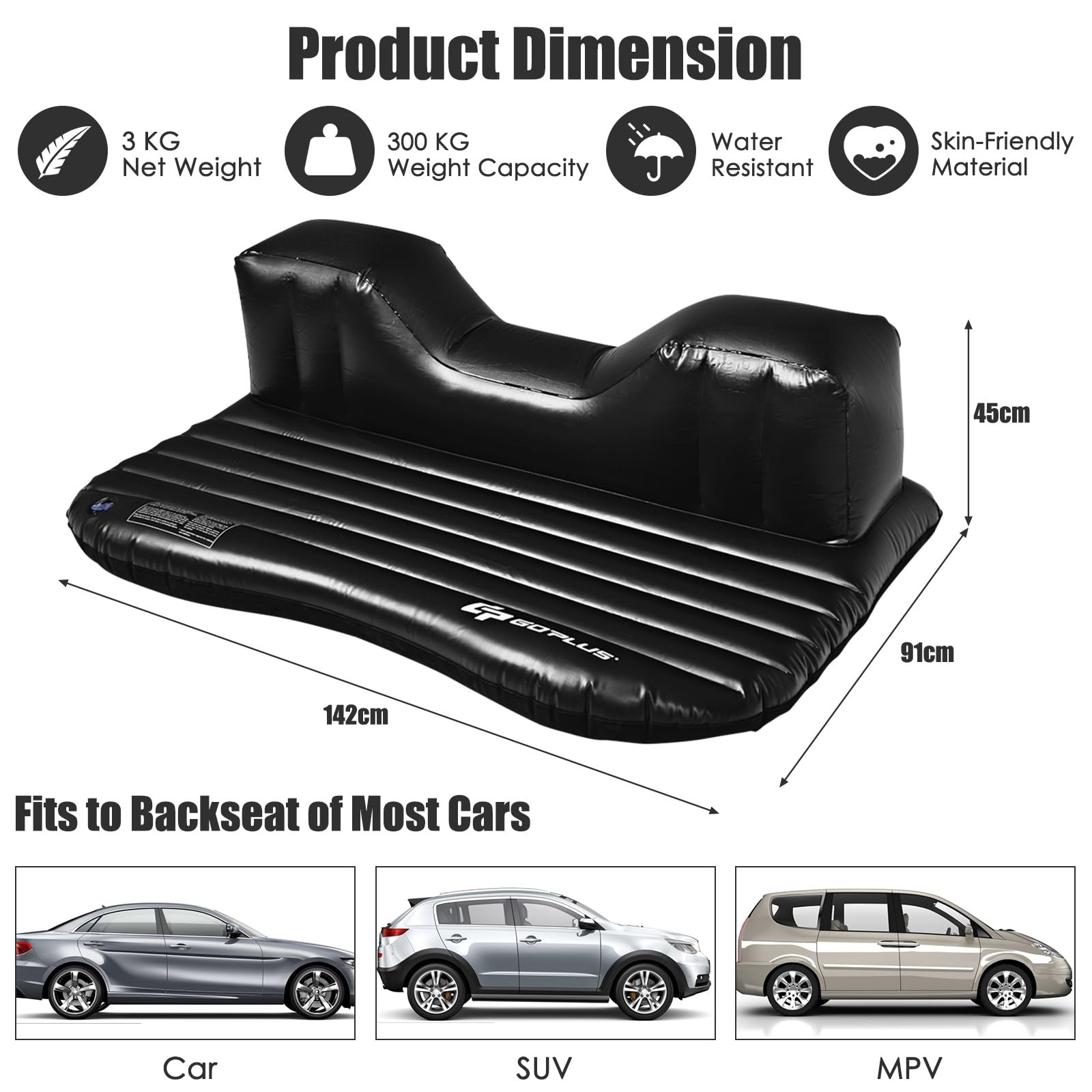 Inflatable Car Air Mattress, Backseat SUV Air Bed w/Pillow