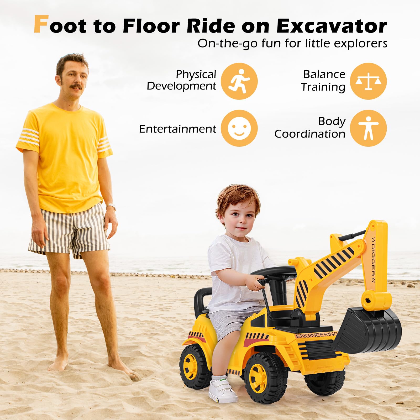 HONEY JOY Kids Ride on Excavator, Bulldozer Digger Toy for 19-36 Months