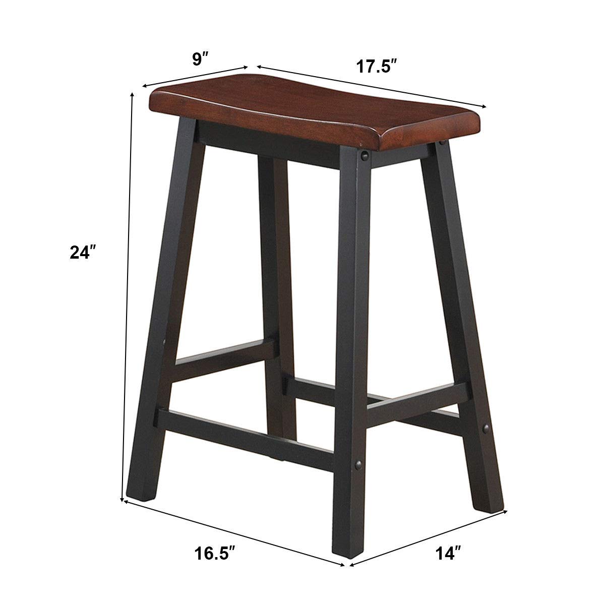 Giantex Set of 2 Bar Stools, Saddle Seat Pub Chair, Wood Vintage Counter Height Stool