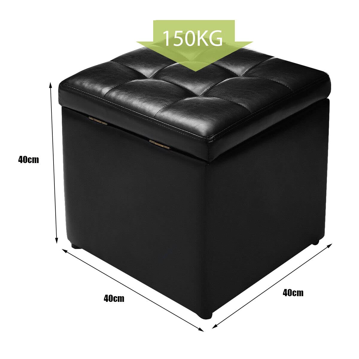 40CM Cube Ottoman, Pouffe Storage Box Lounge Seat Footstools w/Hinge Top & Bottom Feet