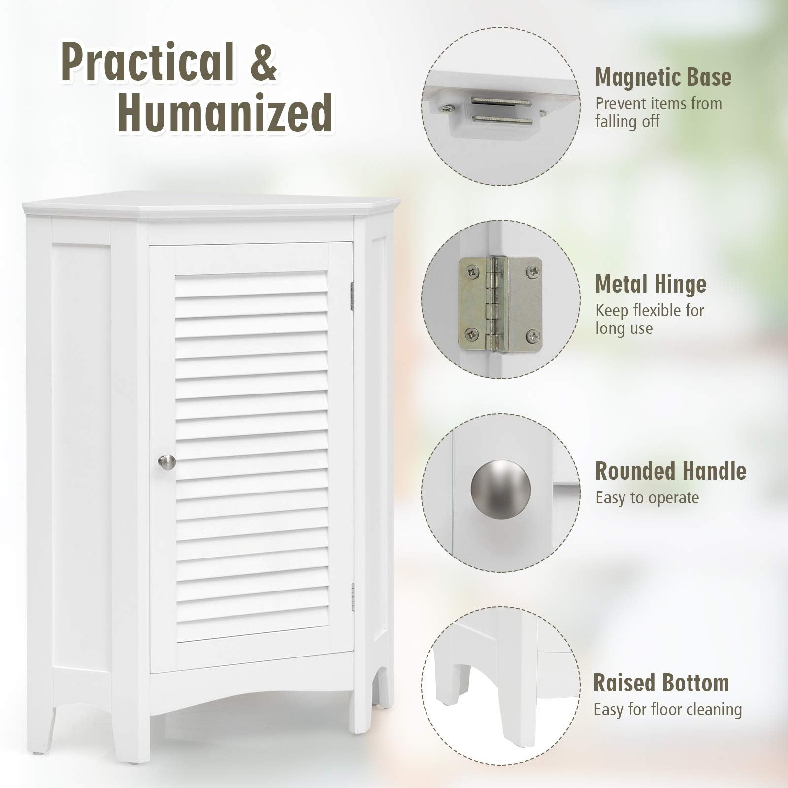 Giantex Corner Shutter Door Cabinet, Modern Bathroom Storage Oragnizer with Single Doors & 2 Shelves