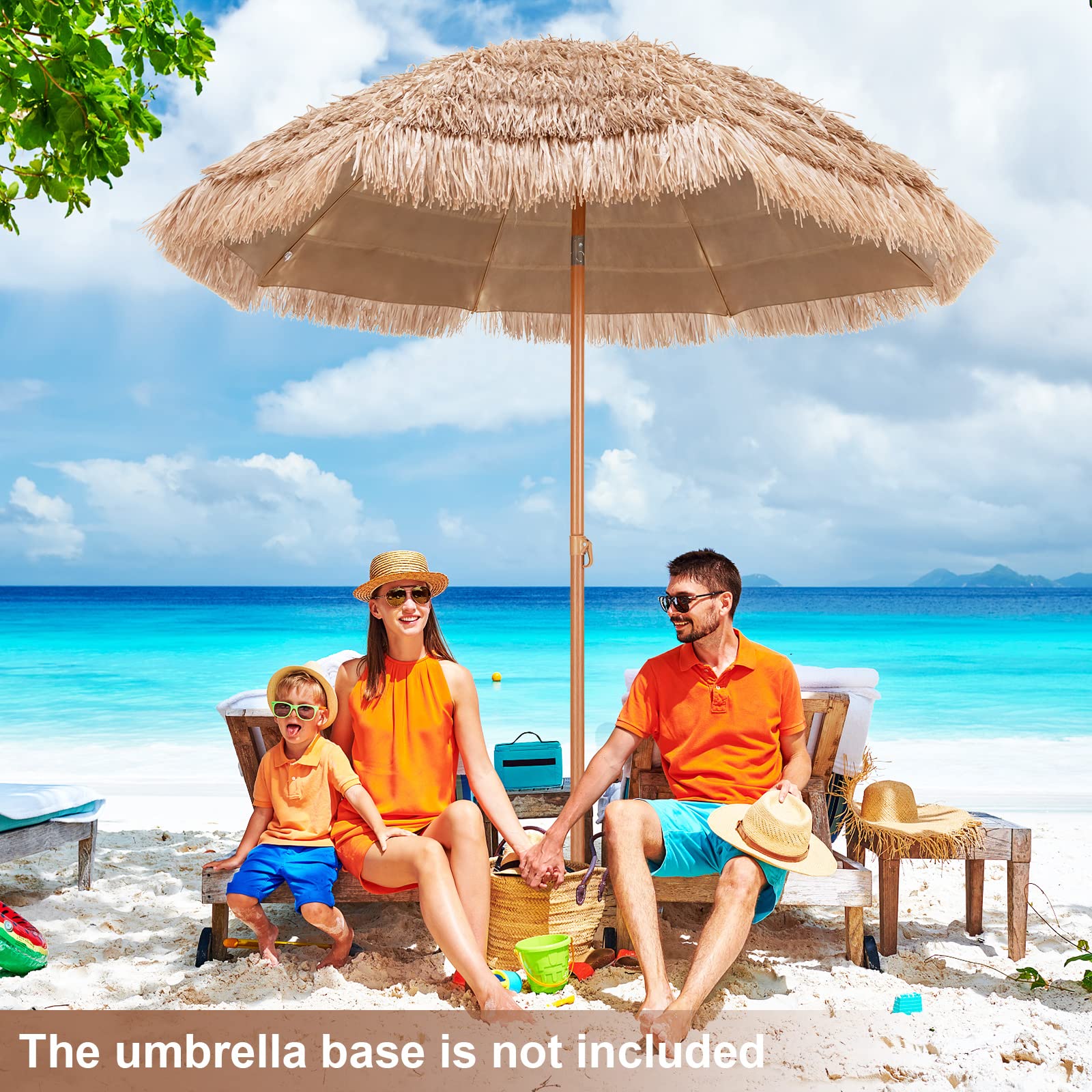 7.2 FT Thatched Tiki Umbrella, Hawaiian Style Hula Beach Umbrella w/Tilt