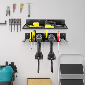 Electric Drill Storage Rack, Wall Mounted Drill Holder & Floating Shelf, Power Tool Organizer